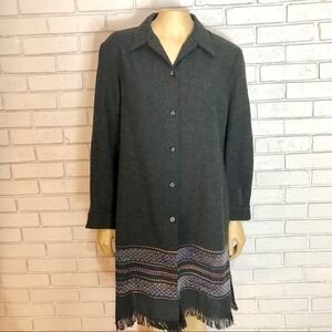 T.‎ Garment Charcoal Grey Textured Button Front Tunic Jacket with Fringe Hem